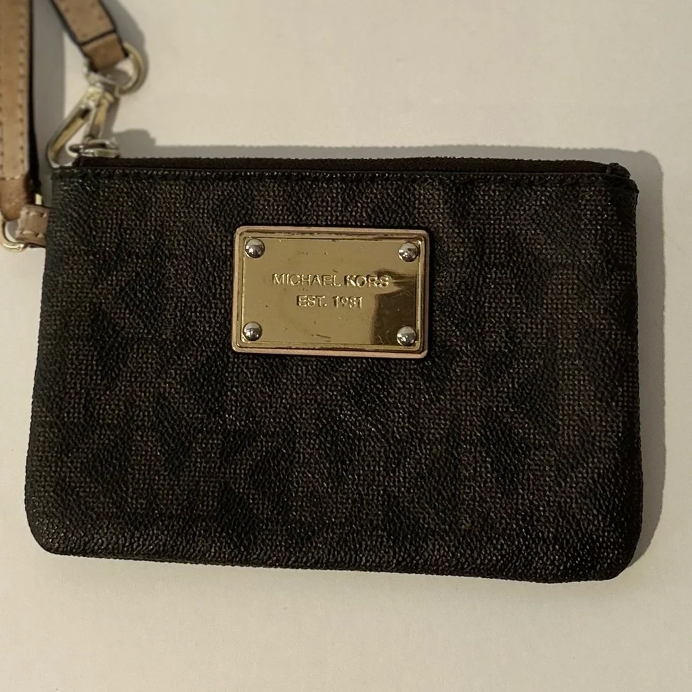 Michael Kors MK Signature Brown Monogram Wristlet Zip Wallet - Picture 10 of 11